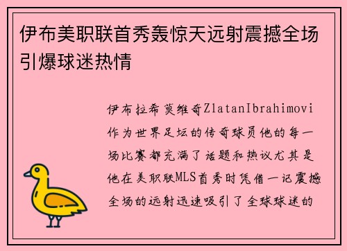 伊布美职联首秀轰惊天远射震撼全场引爆球迷热情 伊布美职联首秀轰惊天远射震撼全场引爆球迷热情